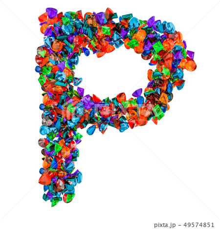 Letter P from colored gemstones. 3D rendering 49574851