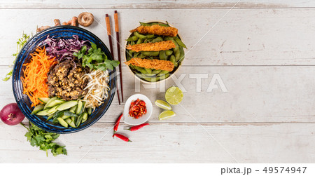 Top view composition of vietnamese food in bowl 49574947