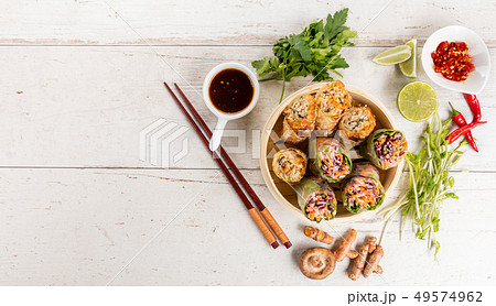 Top view composition of various Asian appetizer Top view composition of various Asian appetizer 49574962