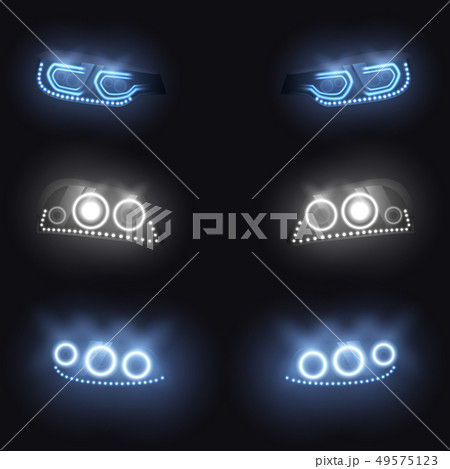 Modern car glowing headlights vector set Modern car glowing headlights vector set 49575123