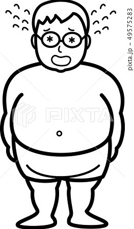 メタボの男性　白黒　ぬり絵 49575283