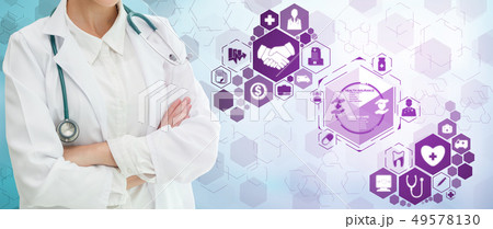 Doctor with Medical Healthcare Graphic in Hospital Doctor with Medical Healthcare Graphic in Hospital 49578130