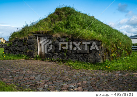 Ancient turf house in Iceland. Ancient turf house in Iceland. 49578301