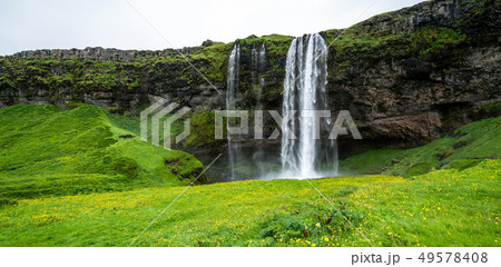 Magical Seljalandsfoss Waterfall in Iceland. Magical Seljalandsfoss Waterfall in Iceland. 49578408