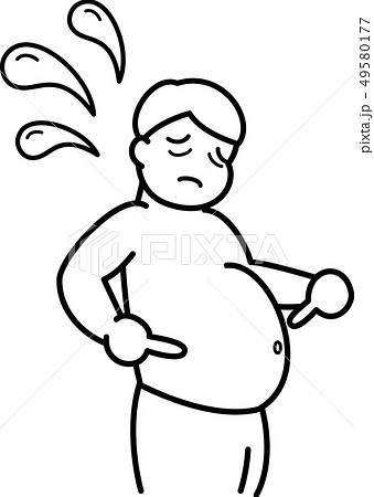 メタボの男性　汗　白黒ぬり絵 49580177