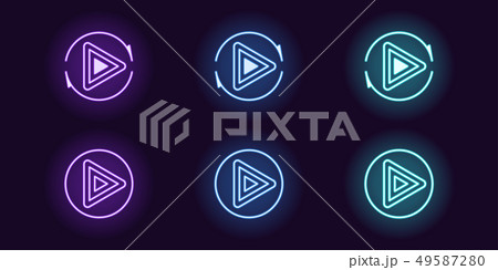 Neon icon set of Play button. Vector UI sign 49587280