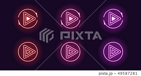 Neon icon set of Play button. Vector UI sign 49587281