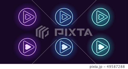 Neon icon set of Play button. Vector glowing signs 49587288