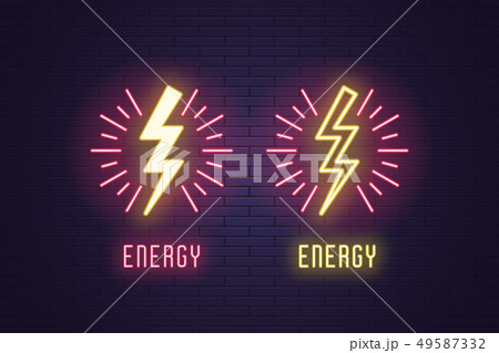 Neon composition set of Lightning bolt flash 49587332