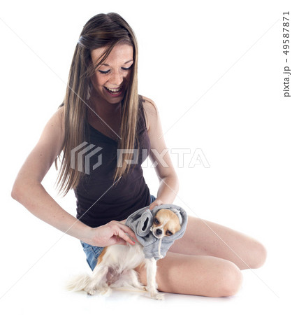 girl and chihuahua girl and chihuahua 49587871