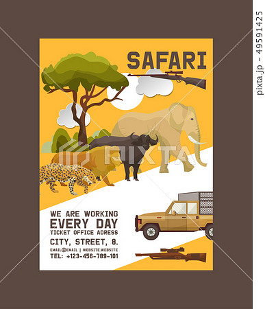 Safari Hunting Poster Vector Illustration のイラスト素材