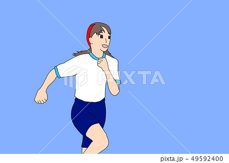 青空で走る女の子 体操服 のイラスト素材