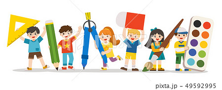 Happy school kids with elements of school. 49592995