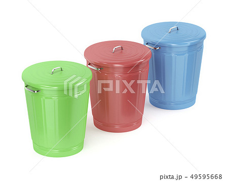 Green, red and blue trash cans 49595668