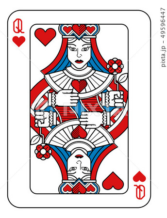 Playing Card Queen of Hearts Red Blue and Black Playing Card Queen of Hearts Red Blue and Black 49596447