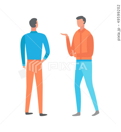 Posing Guys, Men Back and Portrait View Vector 49599202
