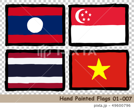 手描きの旗アイコン「ラオスの国旗」「シンガポールの国旗」「タイの 