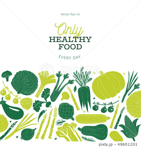 Fun hand drawn vegetables design template. Food 49601201