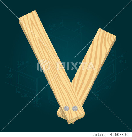 Font from wooden boards, letter V Font from wooden boards, letter V 49603330