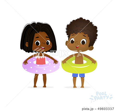 Afro American Girl And Boy In Joy Swimming のイラスト素材