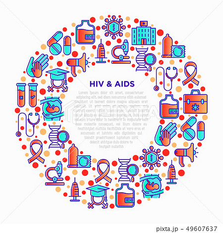 HIV and AIDs concept in circle with line icons 49607637