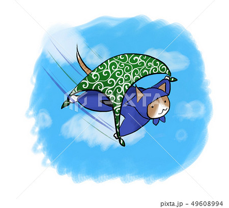 空中浮遊のねこ忍者のイラスト素材