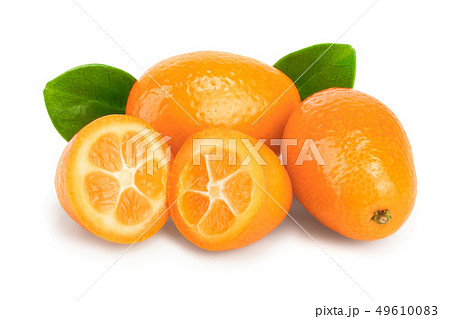 Cumquat or kumquat with half isolated on white background Cumquat or kumquat with half isolated on white background 49610083