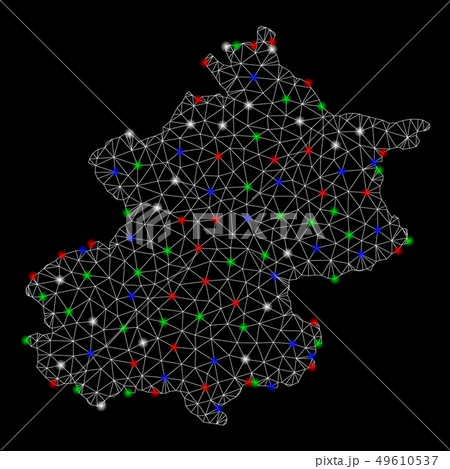 Bright Mesh 2D Beijing City Map with Flash Spots 49610537