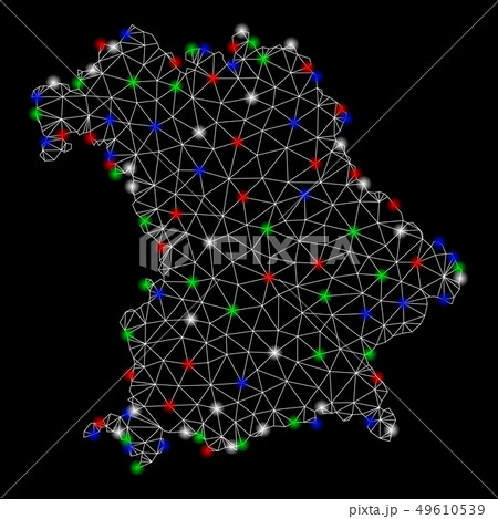 Bright Mesh Wire Frame Bavaria Land Map with Light Spots Bright Mesh Wire Frame Bavaria Land Map with Light Spots 49610539