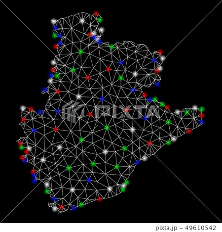 Bright Mesh Network Barcelona Province Map with Light Spots 49610542