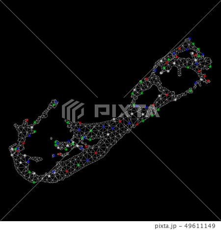 Bright Mesh Carcass Bermuda Island Map with Flash Spots 49611149