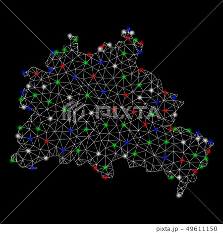 Bright Mesh Wire Frame Berlin City Map with Flash Spots Bright Mesh Wire Frame Berlin City Map with Flash Spots 49611150