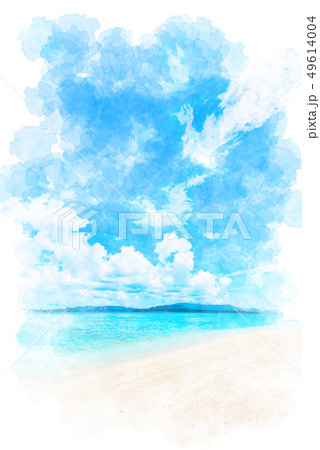 沖縄 水納島のビーチ 水彩画風 沖縄 水納島のビーチ 水彩画風 49614004