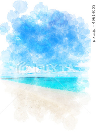 沖縄 水納島のビーチ 水彩画風 沖縄 水納島のビーチ 水彩画風 49614005