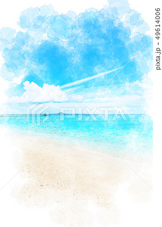 沖縄 水納島のビーチ 水彩画風のイラスト素材