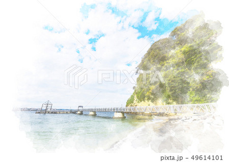 猿島 水彩画風のイラスト素材