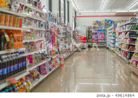 Many types of goods in convenience store 49614864