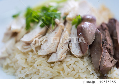 Rice steamed with chicken soup at street food 49615155