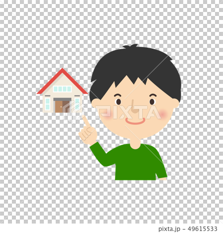 男性：男の子 指差し チェック ポーズ 家 49615533