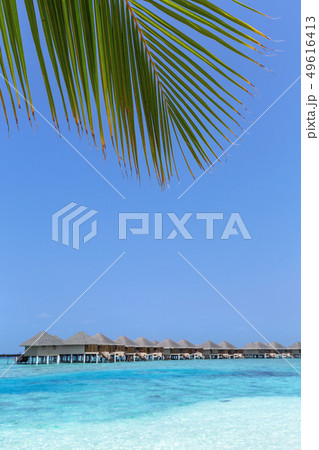 beach with water bungalows at maldivian island beach with water bungalows at maldivian island 49616413