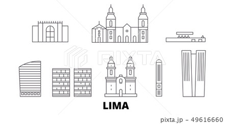 Peru, Lima line travel skyline set. Peru, Lima outline city vector illustration, symbol, travel 49616660