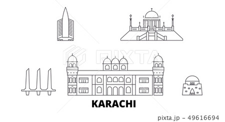 Pakistan, Karachi line travel skyline set. Pakistan, Karachi outline city vector illustration Pakistan, Karachi line travel skyline set. Pakistan, Karachi outline city vector illustration 49616694