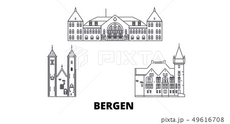 Norway, Bergen line travel skyline set. Norway, Bergen outline city vector illustration, symbol Norway, Bergen line travel skyline set. Norway, Bergen outline city vector illustration, symbol 49616708