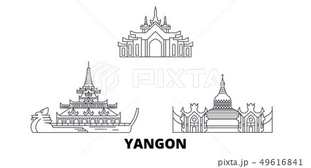 Myanmar, Yangon line travel skyline set. Myanmar, Yangon outline city vector illustration, symbol 49616841