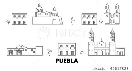 Mexico, Puebla line travel skyline set. Mexico, Puebla outline city vector illustration, symbol Mexico, Puebla line travel skyline set. Mexico, Puebla outline city vector illustration, symbol 49617323