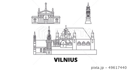 Lithuania, Vilnius line travel skyline set. Lithuania, Vilnius outline city vector illustration 49617440