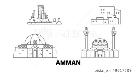 Jordan, Amman line travel skyline set. Jordan, Amman outline city vector illustration, symbol 49617508