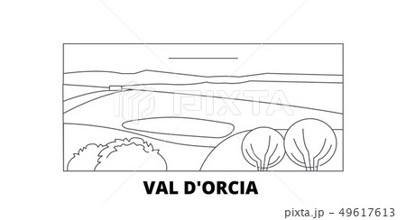 Italy, Val D'orcia line travel skyline set. Italy, Val D'orcia outline city vector illustration 49617613
