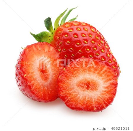 Half and whole strawberries isolated on white Half and whole strawberries isolated on white 49621011