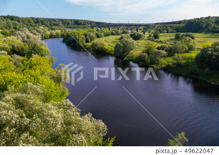 A picturesque nature with a meadow with green tree 49622047